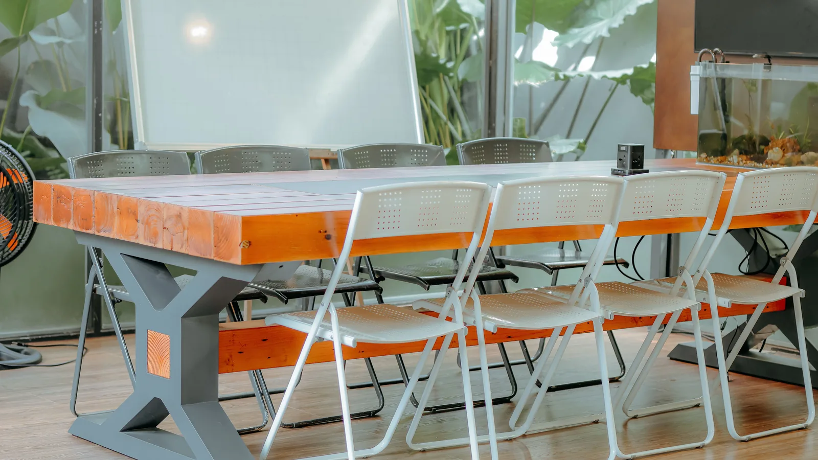A small meeting room of the kind used for a light-footprint liaison presence in Italy