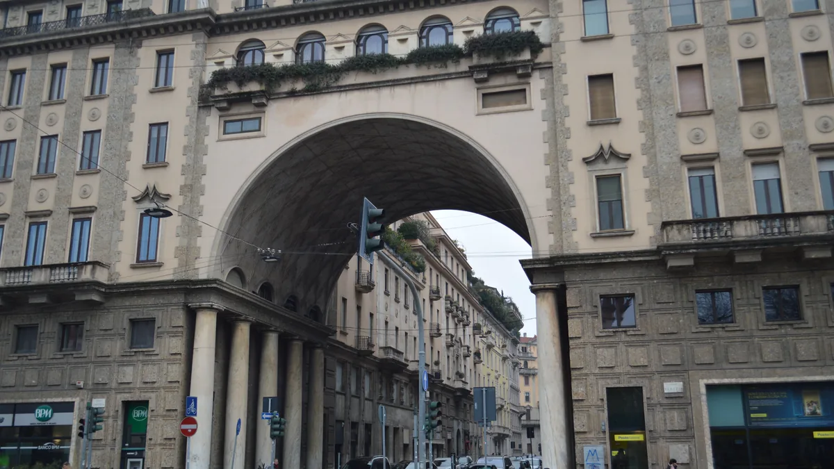 Facade of an Italian civic building, of the kind that houses a chamber of commerce and the business register