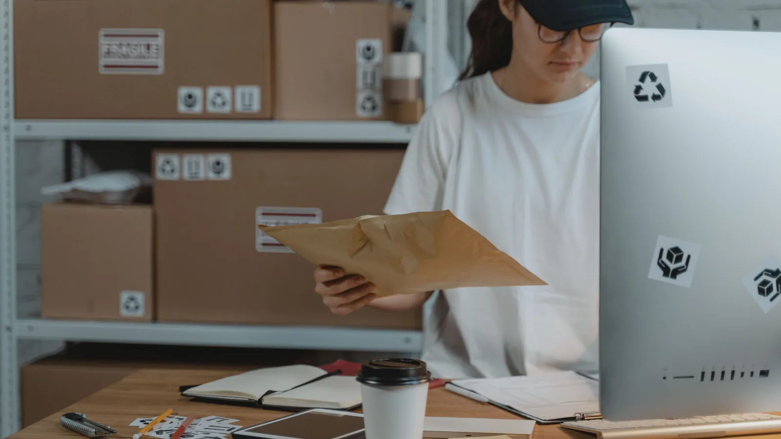 A professional mailroom and reception desk in an Italian business setting, the kind of correspondence-handling service a virtual office typically sells