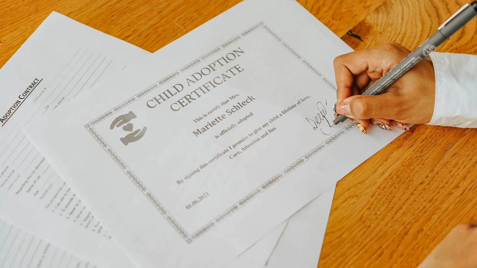 A stamped and sealed official document on a desk